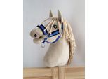 Cavezza Regolabile Per Cavallo Hobby Horse A3 Blu Con Pelliccia Nera