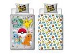 Set Letto Reversibile - Pokemon - Pikachu E Starter - Grigio - Microfibra - 1 Copripiumino 140 X 200 Cm + 1 Federa 63 X 63 Cm