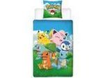 Set Di Biancheria Da Letto - Pokemon - Pikachu E I Suoi Amici - Blu - Microfibra - 1 Copripiumino 140 X 200 Cm + 1 Federa 63 X 63 Cm