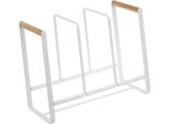 Piatto Rack Di Stoccaggio 3 Scomparti Multifunzionale Manico In Legno Ferro Filo Pentola Coperchio Ciotola Organizzatore Per La Cucina