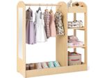 Costway 93,5X38X100 Cm Armadio Per Bambini Con Specchio, Appendiabiti Da Principessa Con Gancio E 4 Ripiani, Armadio Per Bambini In Legno Naturale