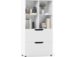 Costway Libreria A 4 Cubi Con 2 Cassetti, Libreria A 5 Livelli, Scaffale A Cubo In Legno, Mobile Contenitore Per Il Soggiorno, 70X33,5X130Cm, Bianco
