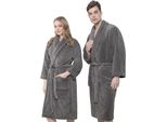 Bademantel HAMMETEX Bademantel unisex, ultraweicher & flauschiger Fleecemantel Gr. XS, grau, L:112cm, Fleece, Hausmäntel, Bademantel, ideal für Sauna & Spa, Hotelbademantel, Morgenmantel