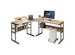 Costway Scrivania Angolare A L, Scrivania Per Computer Con Piano Inclinabile, 2 Ripiani E Supporto Per Cpu 170X150X75Cm Naturale