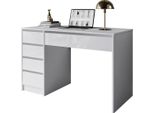 Dmora Scrivania Massico 120X55X143H Cm Bianco Bianco Lucido, 4 Cassetti Modulabile