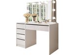Dmora Scrivania Lusiana 120X55X143H Cm Bianco Bianco Lucido, 4 Cassetti Modulabile