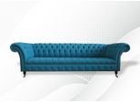 Divano Blu Xxl Grande Divano Chesterfield 265Cm Imbottito Divani 4 Posti In Velluto Tessile