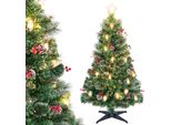 Costway Albero Di Natale Artificiale Da 150 Cm Con Pigne, Lampade A Paraffina E Bacche Rosse, Albero Di Natale Con Led, 8 Modalità, Vetroresina E Cima A Stella, Verde