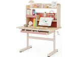 Scrivania Per Bambini Costway, Scrivania Per Bambini Con Ripiano, Cassetto E Leggio, Piano D'appoggio, Scrivania Per Bambini Dai 3 Anni In Su, Rosa