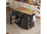 Carrello Di Servizio Flieks Con Piano Di Lavoro Pieghevole, Carrello Da Cucina Con 2 Cassetti, Mobile Da Cucina Con 2 Ante, Carrello Da Pranzo Con Portasciugamani, Nero