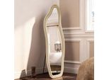 Specchio A Figura Intera 160X50 Cm, Specchio Da Appoggio E Da Parete, Specchio Da Terra Curvo Asimmetrico Con Cornice In Legno Di Flanella
