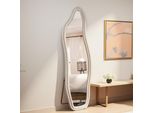 Unboxg Specchio A Figura Intera, 160 X 50 Cm Specchio Irregolare Ondulato Con Cornice In Velluto, Grande Specchio Da Parete, Specchio Da Toilette Per Soggiorno, Camera Da Letto, Guardaroba, Corridoio, Bianco