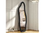 Unboxg Generic Full Body Mirror 160X50Cm Standing Mirror, Curved Floor Mirror Large, Flannel Wrapped Wooden Frame Wall Mirror, Hanging/Tilt, Half Round Wavy Mirror For Bedroom (Black)