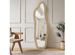 Specchio A Figura Intera 145X45 Cm, Specchio Da Terra Curvo Asimmetrico Con Cornice In Legno Rivestita In Flanella, Specchio Da Parete O Da Appendere
