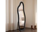 Unboxg Specchio Asimmetrico A Figura Intera 140×45 Cm - Specchio Da Appoggio E Da Parete Nero Con Cornice In Legno Rivestita In Flanella, Semicircolare Per Camera Da Letto E Spogliatoio