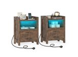 Costway Comodino A 2 Posti Con Led E Stazione Di Ricarica, Tavolino Con 2 Cassetti, Scomparti Aperti E Telecomando Comodino Per Divano 45X35X60Cm Marrone