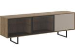 Dmora Mobile Porta Tv Serrata 185X40X60H Cm Marrone Rovere, 3 Ripiani 6 Vani