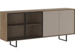 Dmora Credenza Malnate 200X40X87H Cm Marrone Noce, 3 Ripiani 6 Vani