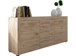 Dmora Credenza Faggiano 167X41X77H Cm Marrone Rovere Nodi, 2 Ripiani 3 Cassetti