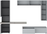 Dmora Parete Attrezzata Riccia 280X50X207H Cm Grigio, 9 Ripiani Modulabile