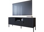 Dmora Mobile Porta Tv Rabattone 155X39.6X68.7H Cm Nero, Ripiani Un Cassetto