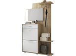 Dmora Mobile Da Ingresso Verres 120X25X192H Cm Marrone Rovere, Specchio Incluso 12 Paia