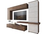 Dmora Parete Attrezzata Portula 240X50X196H Cm Marrone Noce, 5 Ripiani Modulabile