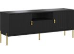 Dmora Mobile Porta Tv Rabattone 155X39.6X68.7H Cm Nero, Ripiani Un Cassetto