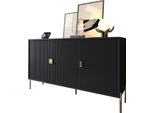 Dmora Credenza Ostiglia 203.4X49X83H Cm Nero, Ripiani Cassetti