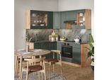 Vicco Cucina Angolare Completa Fame-Line, 160 X 190 Cm Senza Piano Di Lavoro, Quercia Verde-Oro Country/Oro Power