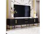 Mobile Tv Merax Con 2 Cassetti E 4 Ante, Tv Lowboard High Gloss Tavolo Tv Con Base Dorata, Tv Board 170X40X53Cm, Nero