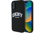 Dkny Dkhmp16Ssnyach Iphone 16 6.1 Czarny/Nero Custodia Rigida In Silicone Bianco Stampato Logo Magsafe