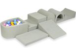 Il Più Grande Parco Giochi In Schiuma Con Micro Piscina, Grigio Chiaro + 100 Palline: Azzurro, Giallo, Screziato, Rosa Cipria, Bianco