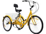 Triciclo Per Adulti - Bicicletta A 3 Ruote - 7 Marce - Ruote Da 61 Cm - Telaio In Acciaio - Freno A V Anteriore, Freno Di Stazionamento Posteriore - Cestino Da 25 Kg - Portata 120 Kg - Giallo