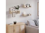 Mensole Da Parete Per Bambini - Set Di 3 Mensole Da Appendere - Fluttuanti - Montessori - Legno - 40X15X14 Cm - Beige