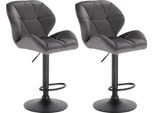 Set Di 2 Sgabelli Da Bar - Regolabile In Altezza (Altezza Seduta 60-82 Cm) - Girevole - Alzata A Gas - Rivestimento In Velluto - Struttura In Acciaio Cromato Con Poggiapiedi - Grigio Scuro