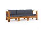 Syfax™ Divano Da Giardino 3 Posti Cuscini Grigio Scuro Legno Di Acacia