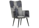 Syfax™ Poltrona Wingback Grigia In Vera Pelle