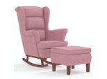Sedia A Dondolo E Sgabello Con Gambe In Legno Velluto Rosa