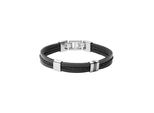Armband Fossil "Schmuck Geschenk Edelstahl Leder Vintage Casual", Schwarz (Edelstahlfarben, Schwarz), ArmbäNder, Damen, 19,5Cm, Edelstahl Leder, Edelstahl, Leder, Armband
