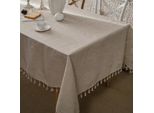 Tovaglia Di Lino Di Cotone Lavabile, Tovaglie D'epoca Per Tavoli Rettangolari, Cucina, Sala Da Pranzo, Decorazione Di Mobili (Beige, 140X300Cm)