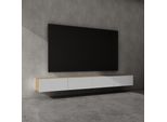 Doporro Mobile Porta Tv Sospeso 280 Cm Con 4 Ante Marrone Chiaro E Bianco Opaco, Credenza Bassa Da Soggiorno Salotto, Madia Consolle Bicolore Per Tv Fernsehschrank02
