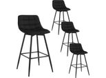 Set Di 4 Sgabelli Da Bar - Sgabello Da Banco Con Schienale - Velluto, Struttura In Metallo, Poggiapiedi, Altezza Seduta 64 Cm, Piedini Regolabili - Nero