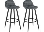 Sgabello Da Bar/Sgabello Da Banco - Set Di 2 - Velluto, Schienale E Poggiapiedi - Altezza Seduta 70 Cm, Sedile 39X31 Cm - Capacità Di Carico Fino A 120 Kg - Grigio Scuro