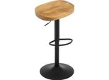 Sgabello Da Bar - Sgabello Girevole Regolabile In Altezza - Seduta A Sella, Poggiapiedi, Sedile In Legno Massiccio/Telaio In Metallo, 60-81 Cm, Girevole A 360°, 41,5×31,5 Cm - Venature Del Legno Scuro