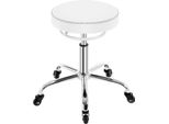 Sgabello Da Ufficio - Sgabello Girevole - Altezza Regolabile Da 46 A 58 Cm - Girevole A 360° - Seduta Rotonda Inpoliuretanoda 34 Cm - Ruote Di Gomma, Base In Metallo - Bianco