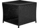 Tavolo Da Giardino In Polyrattan - Tavolino / Tavolino - Con Piano In Vetro - Resistente Alle Intemperie - Vano Portaoggetti Aperto - Rettangolare 45×45×40 Cm - Per Balcone E Terrazza - Nero