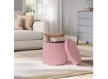 Pouf/Ottomana Rotondo - Sgabello Contenitore - Pieghevole - Ø38 X 36 Cm - Coperchio Imbottito Rimovibile - Tessuto E Mdf - Blu