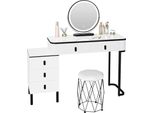 Tavolino Da Toilette - Tavolino Da Toilette - Led Con 3 Modalità Di Illuminazione - Specchio Girevole A 360° - Armadietto Laterale Flessibile - 5 Cassetti - Con Sgabello - 100 X 125 X 40 Cm - Bianco