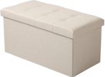 Sgabello Con Vano Portaoggetti - Contenitore/Panca Pieghevole - Coperchio Rimovibile - Seduta Imbottita - Lino - 76X38X38 Cm - Color Crema